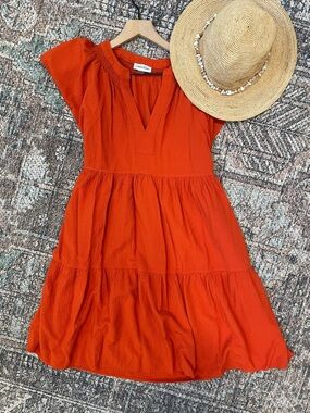 Calvin Klein Orange Tiered Mini Dress Size 8 Flutter Sleeve Tie Back